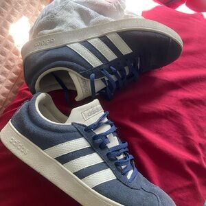 Adidas Men's Dark Blue and White Sneakers